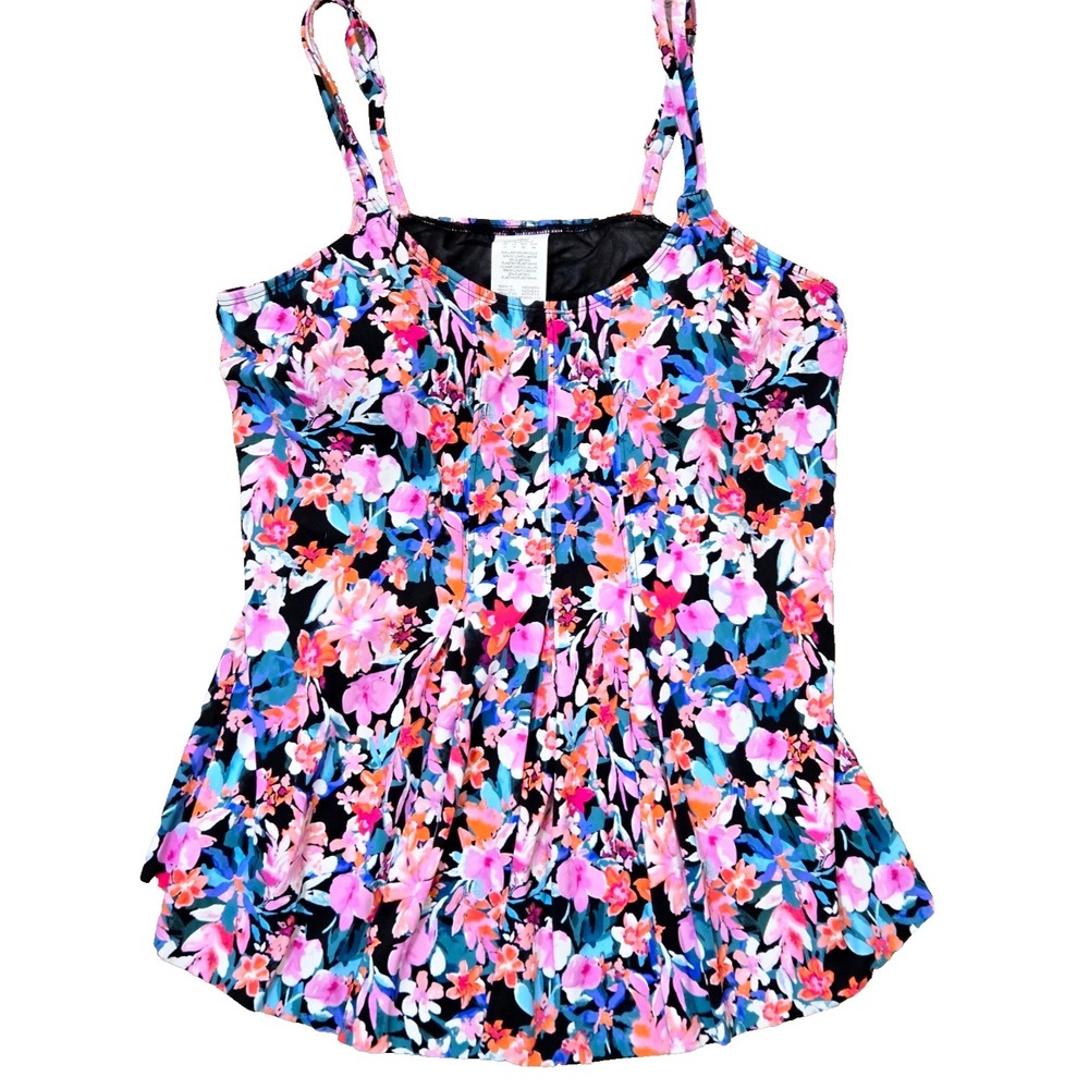 Swim Solutions Pleated Tankini Top&High Waist Brief Womens 14 Multi Floral NWT - Picture 3 of 16